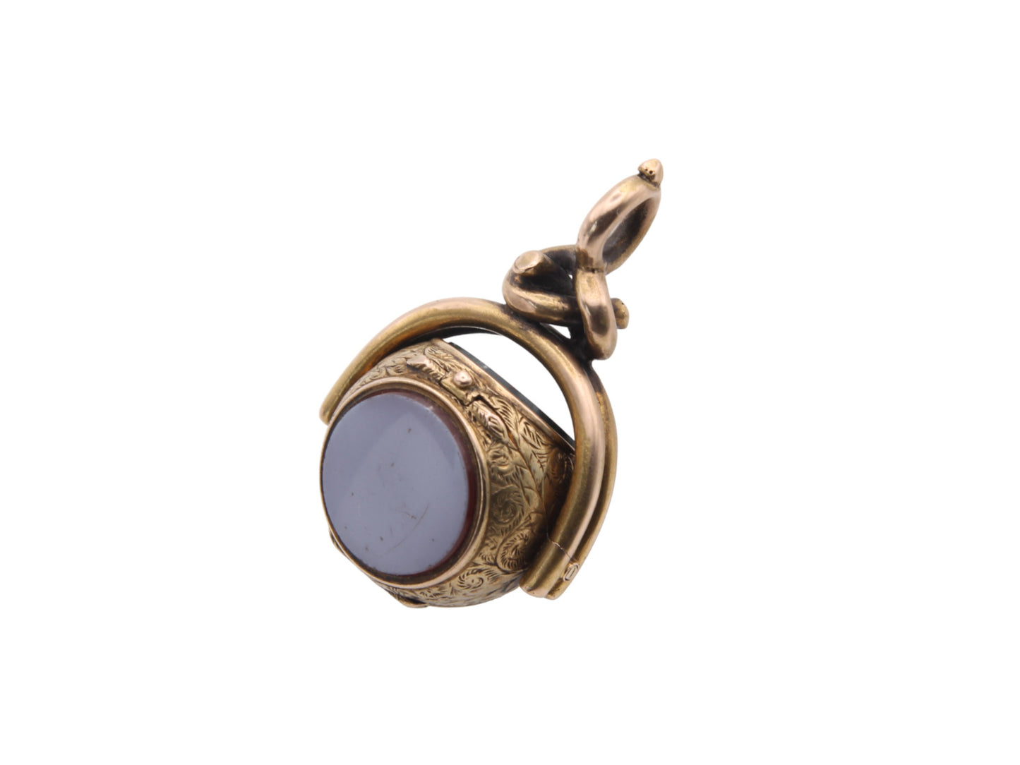 Antique 9ct Gold Hidden Locket Intaglio Bloodstone & Lilac Spinner Pendant
