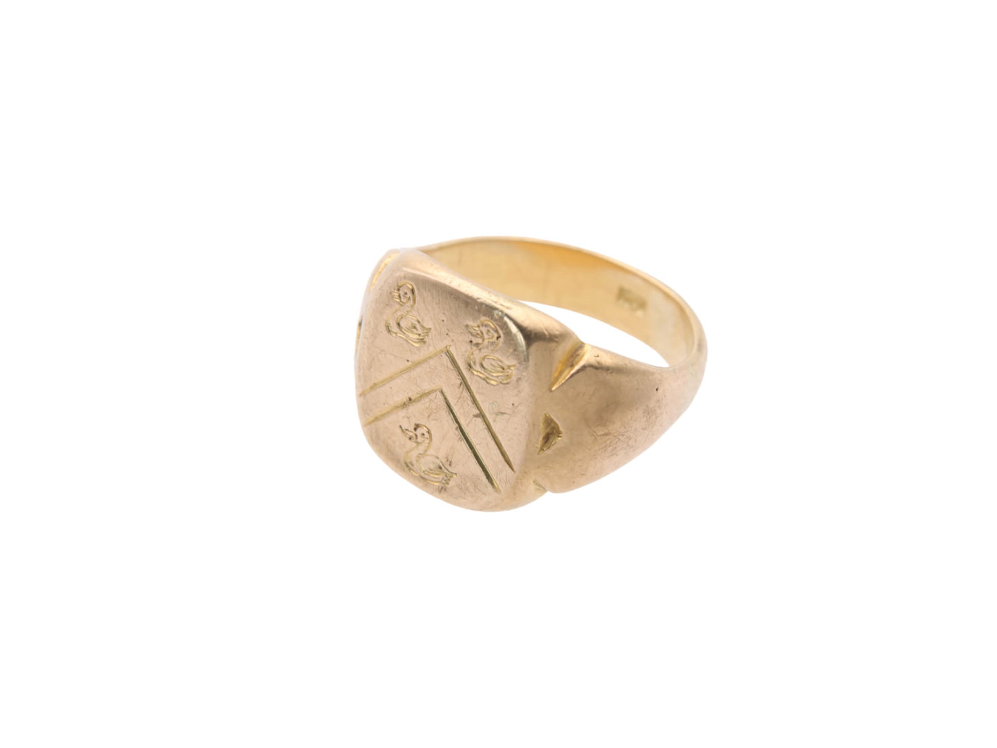 Antique 18ct Yellow Gold Signet Ring Intaglio Duck Crest