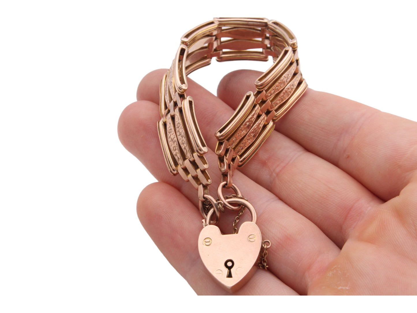 Antique 9ct Gold Forget-Me-Not Flower Gate Bracelet Padlock, 20g