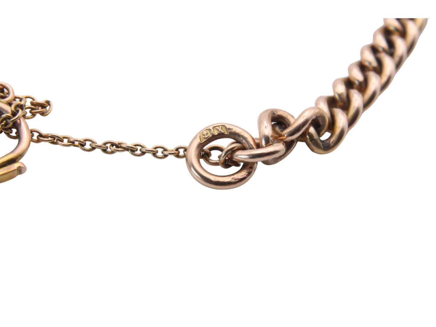 Antique 9ct Rose Gold Graduated Curb Link Padlock Bracelet 20g