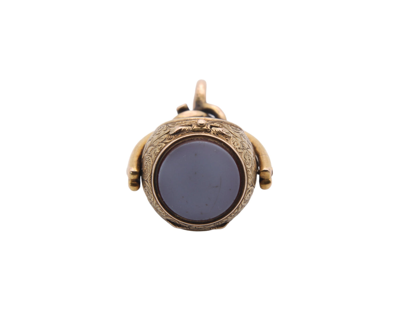 Antique 9ct Gold Hidden Locket Intaglio Bloodstone & Lilac Spinner Pendant