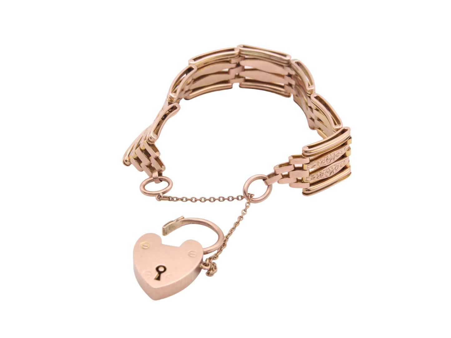 Antique 9ct Gold Forget-Me-Not Flower Gate Bracelet Padlock, 20g