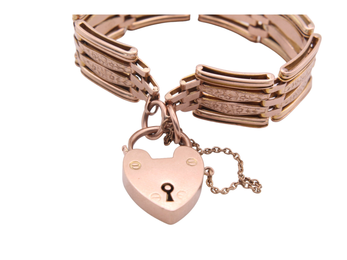 Antique 9ct Gold Forget-Me-Not Flower Gate Bracelet Padlock, 20g