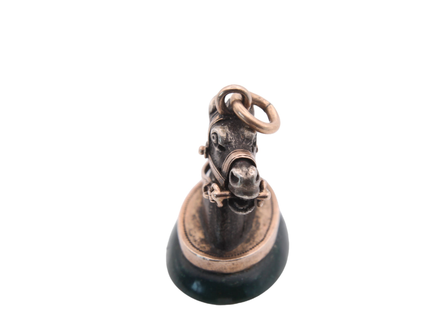 Antique-9ct-Gold-&-Silver-Bloodstone-Horse-Pendant-Fob