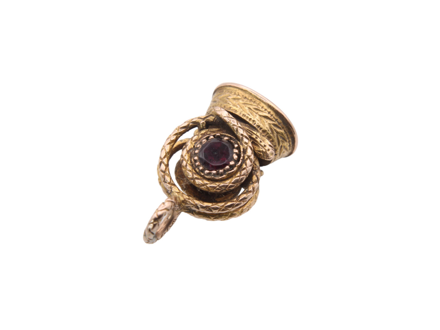 Antique 18ct Gold Snake Garnet Pendant With Banded Agate