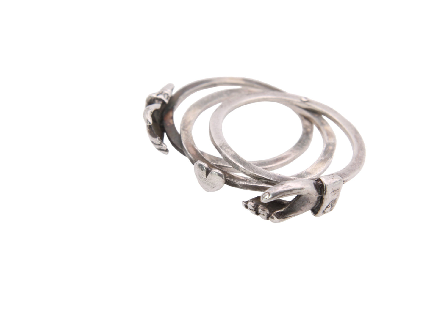 Vintage Sterling Silver Opening Hands Heart Gimmel Ring