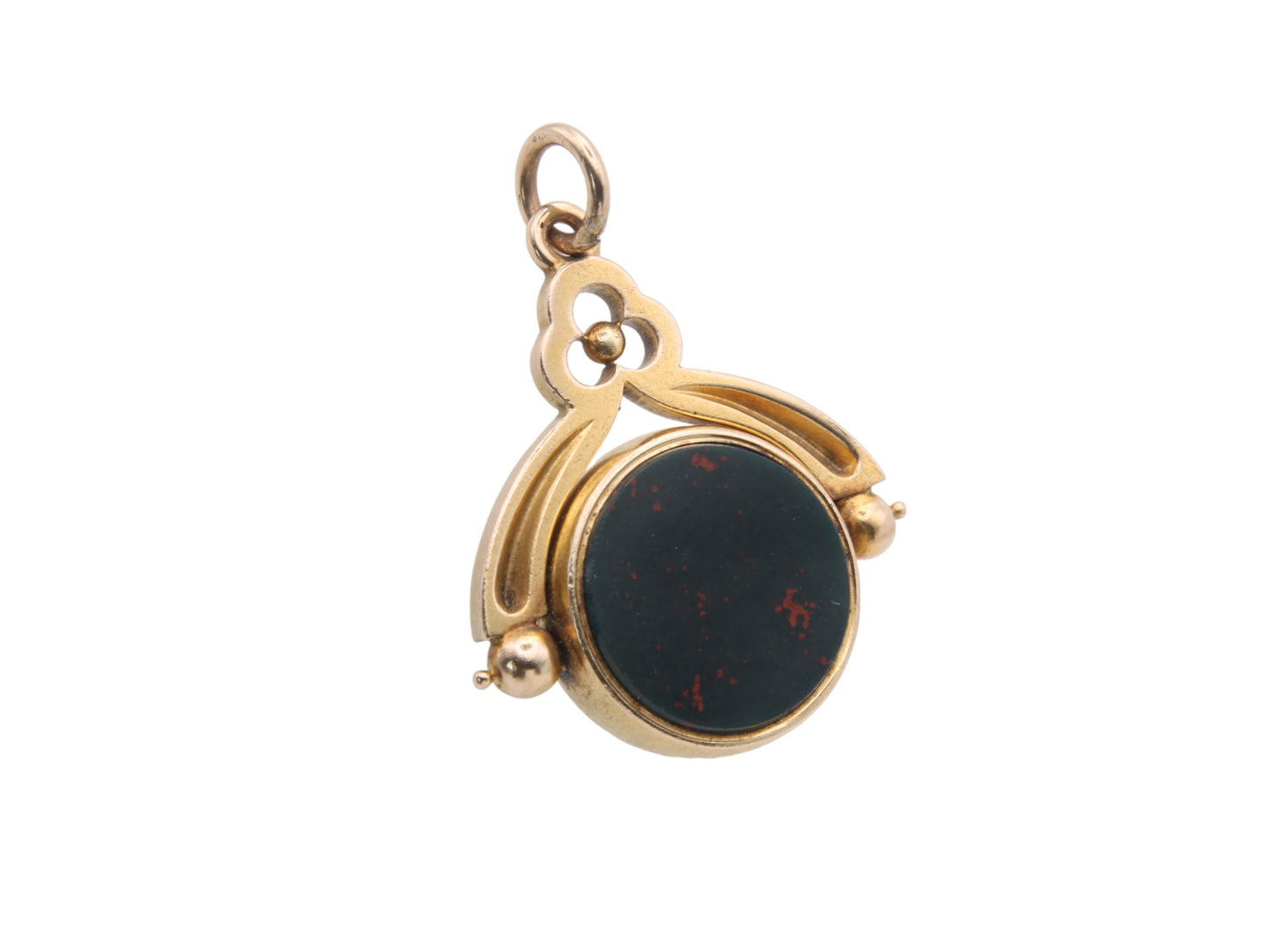 Antique 18ct Gold Bloodstone & Lilac Agate Spinner Pendant