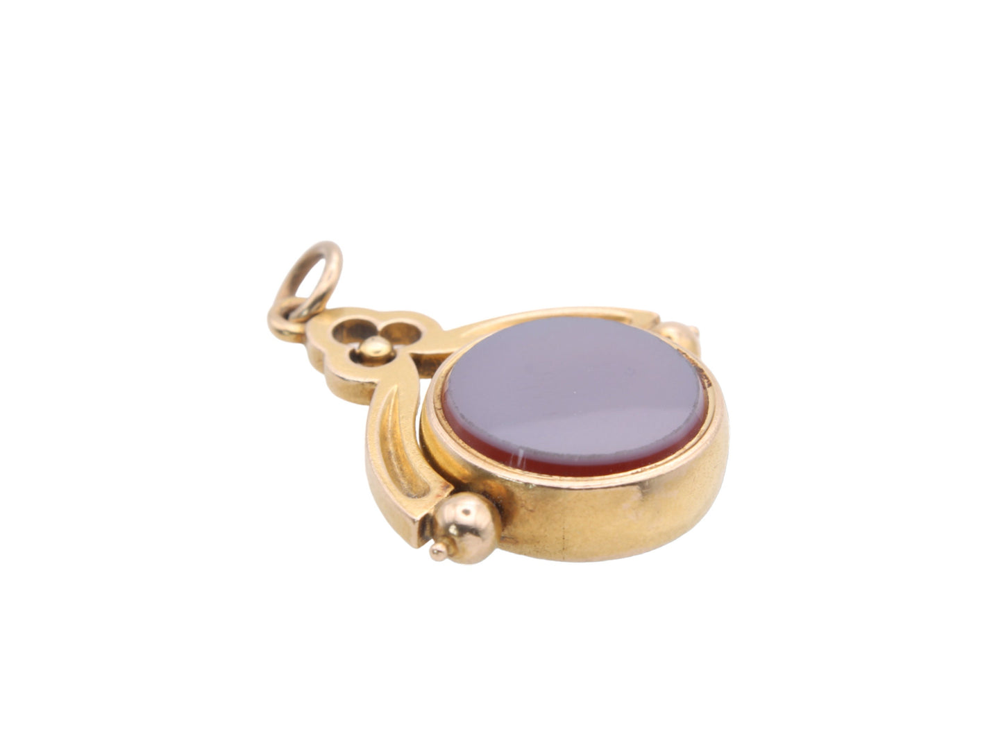 Antique-18ct-Gold-Bloodstone-&-Lilac-Agate-Spinner-Pendant