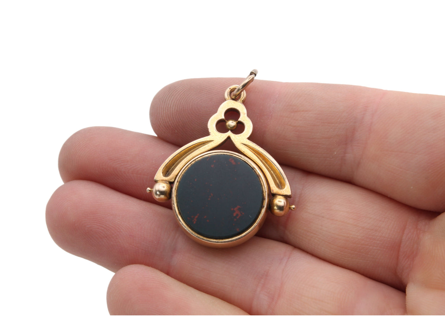Antique 18ct Gold Bloodstone & Lilac Agate Spinner Pendant