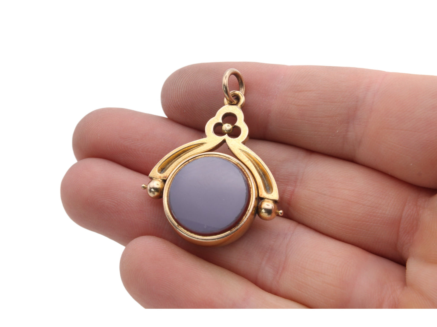 Antique 18ct Gold Bloodstone & Lilac Agate Spinner Pendant