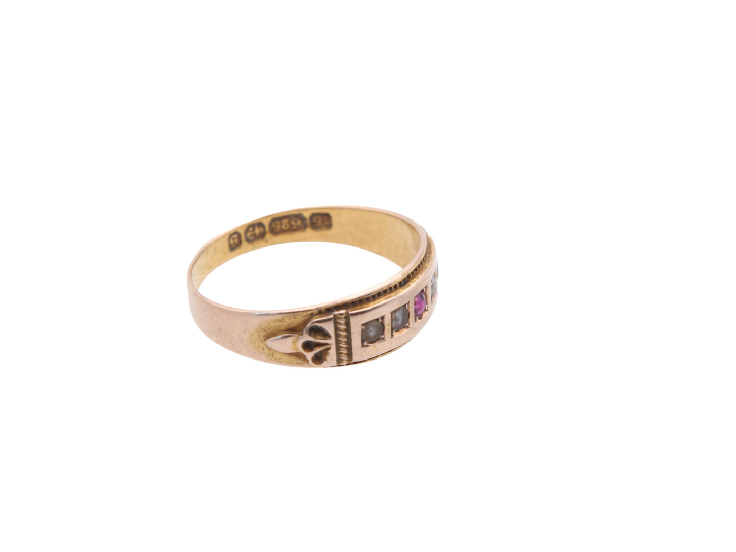 Antique 15ct Gold Ruby & Pearl Gypsy Ring