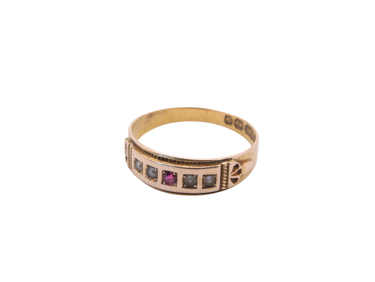 Antique 15ct Gold Ruby & Pearl Gypsy Ring