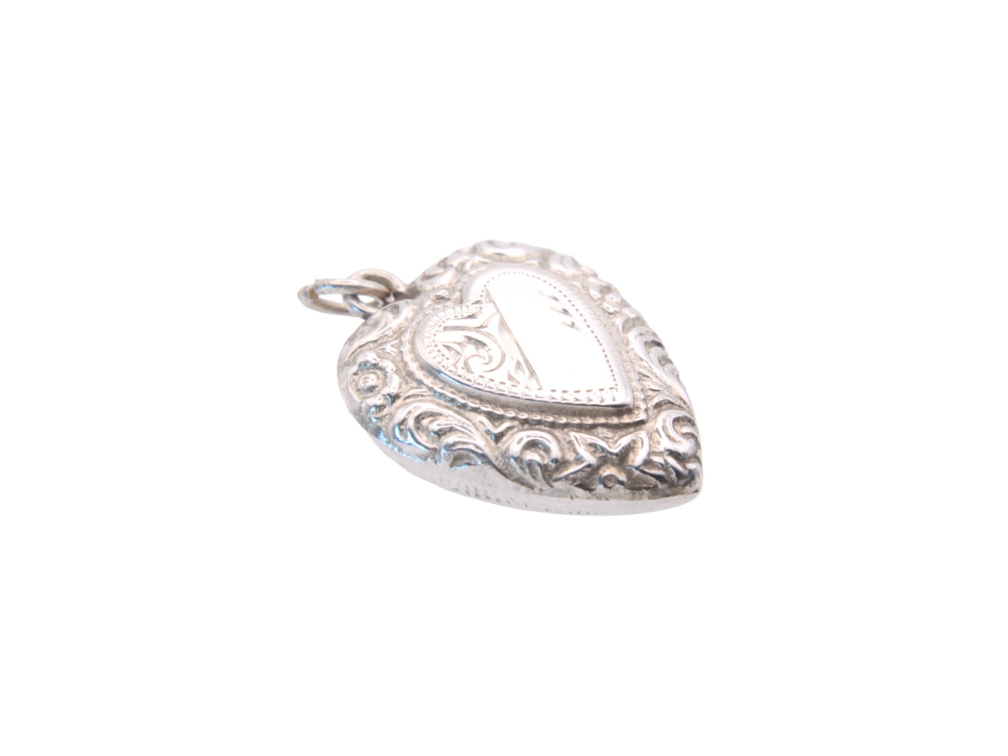 Art Deco Sterling Silver Puffy Heart Pendant