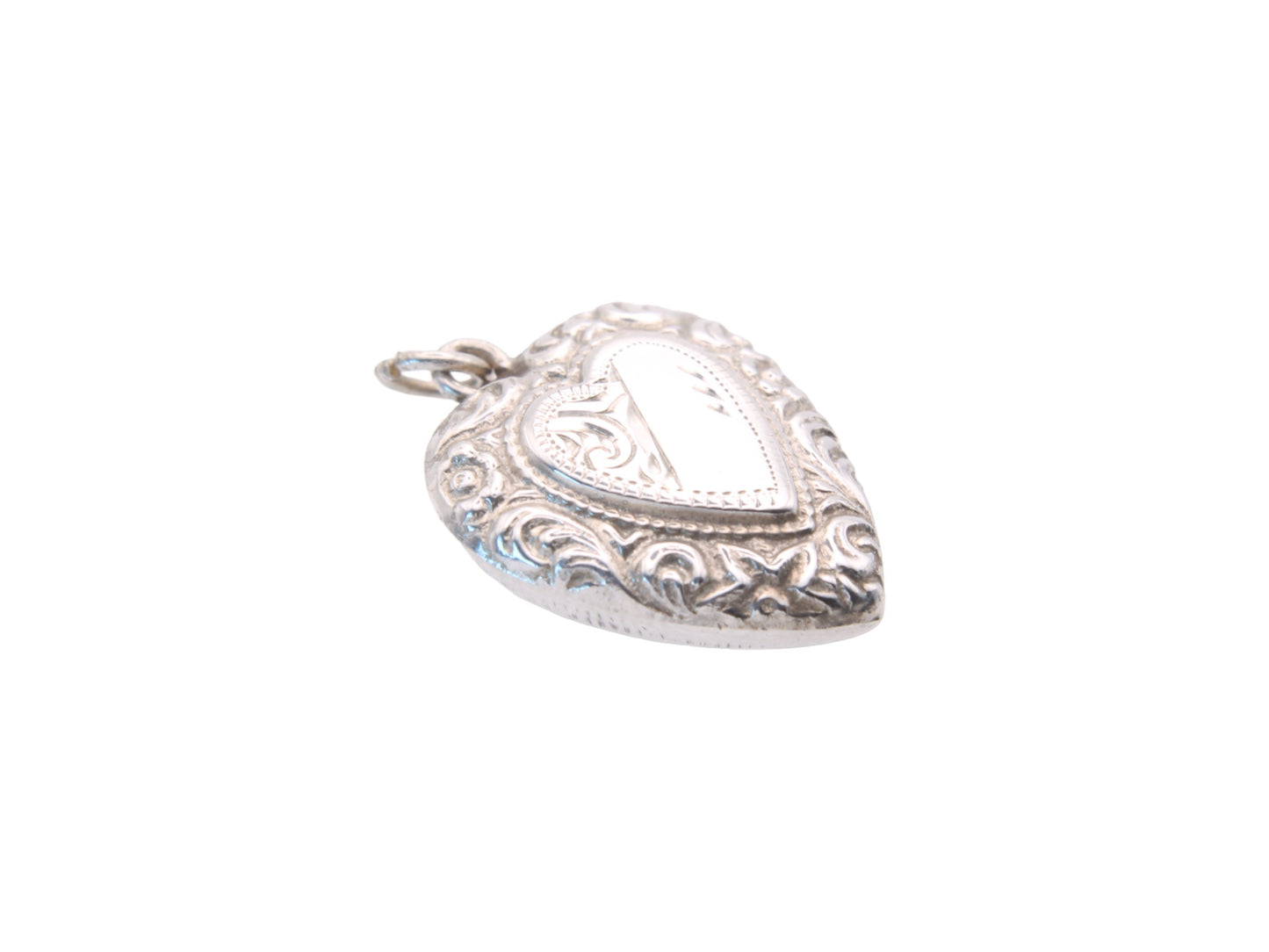 Art Deco Sterling Silver Puffy Heart Pendant