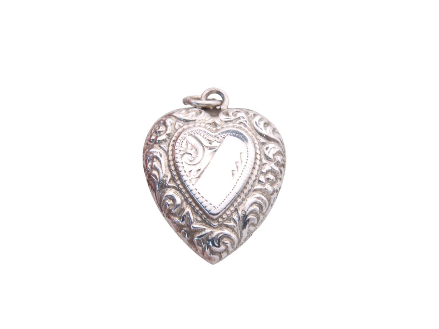 Art Deco Sterling Silver Puffy Heart Pendant