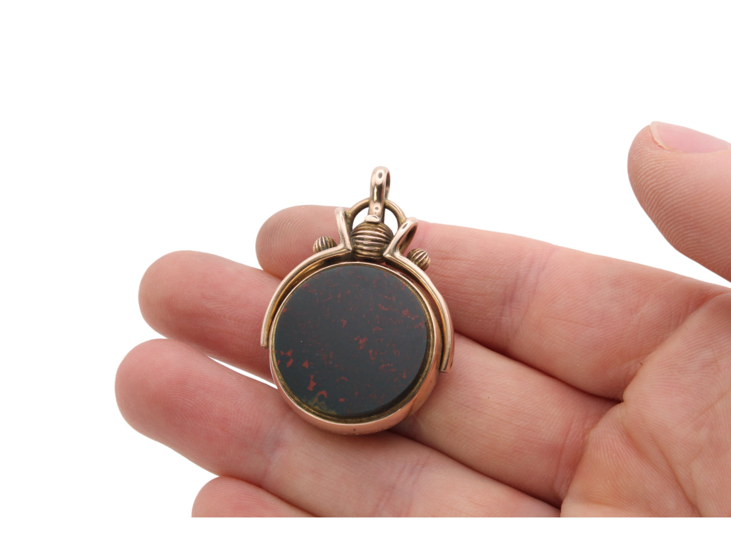 Large Antique 9ct Gold Bloodstone Carnelian Spinner Pendant 1891