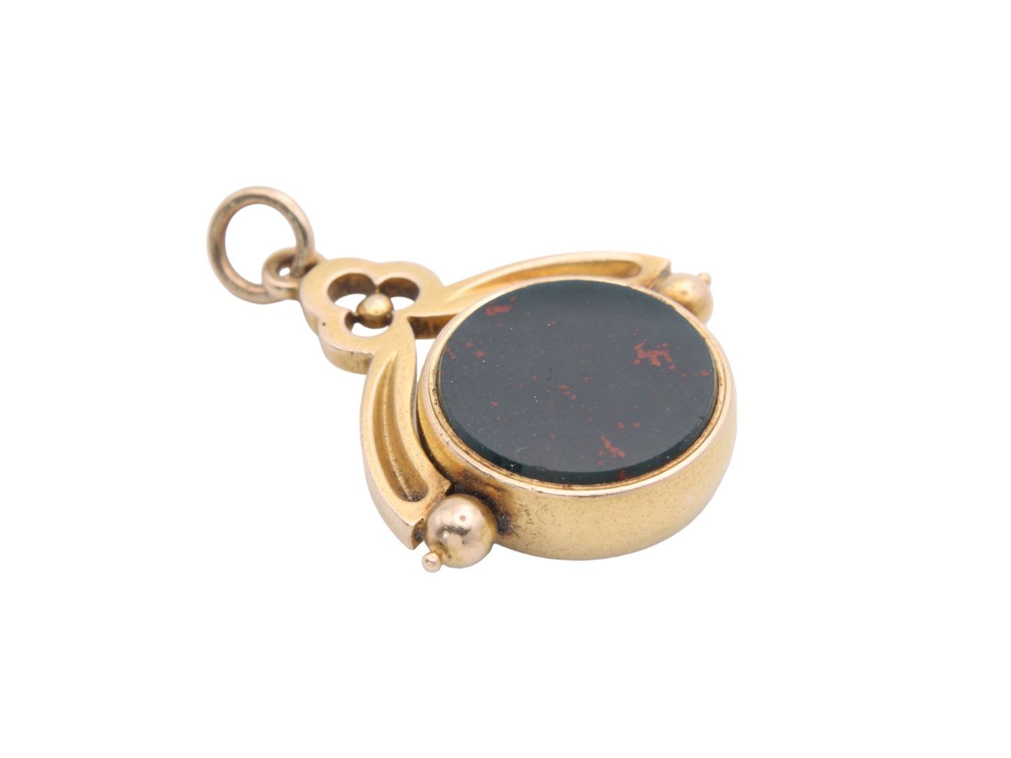 Antique 18ct Gold Bloodstone & Lilac Agate Spinner Pendant