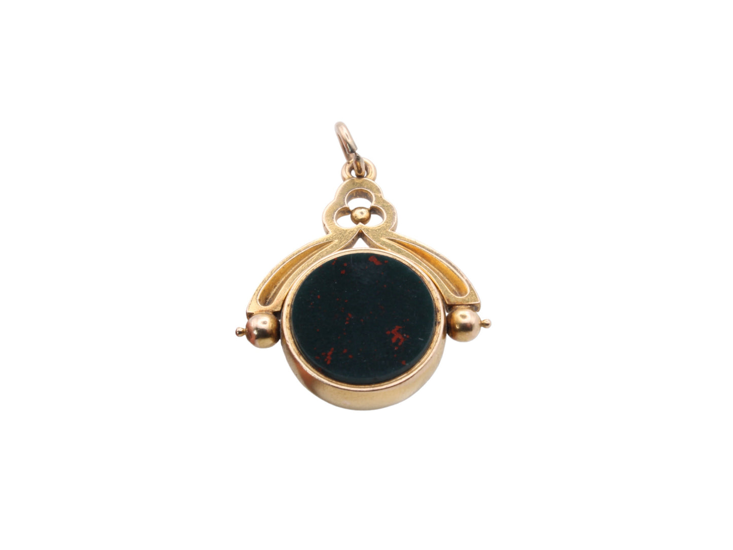 Antique 18ct Gold Bloodstone & Lilac Agate Spinner Pendant