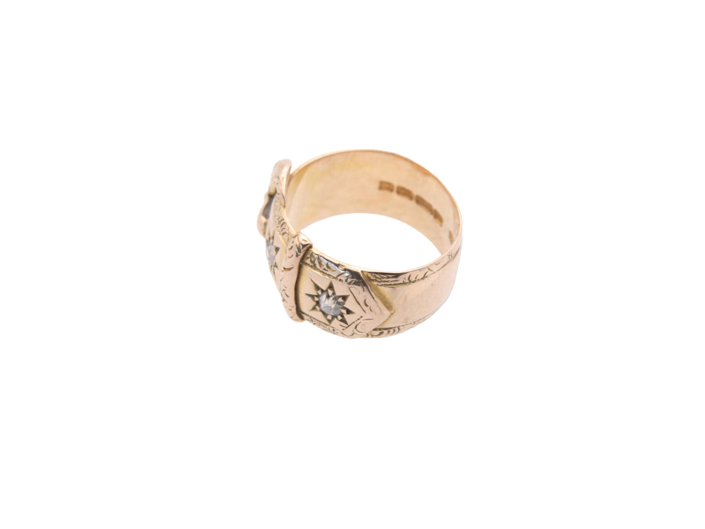 Antique Edwardian 18ct Gold Diamond Gypsy Buckle Ring - 1908