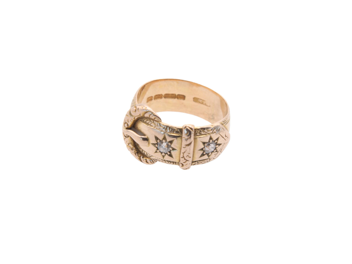 Antique Edwardian 18ct Gold Diamond Gypsy Buckle Ring - 1908