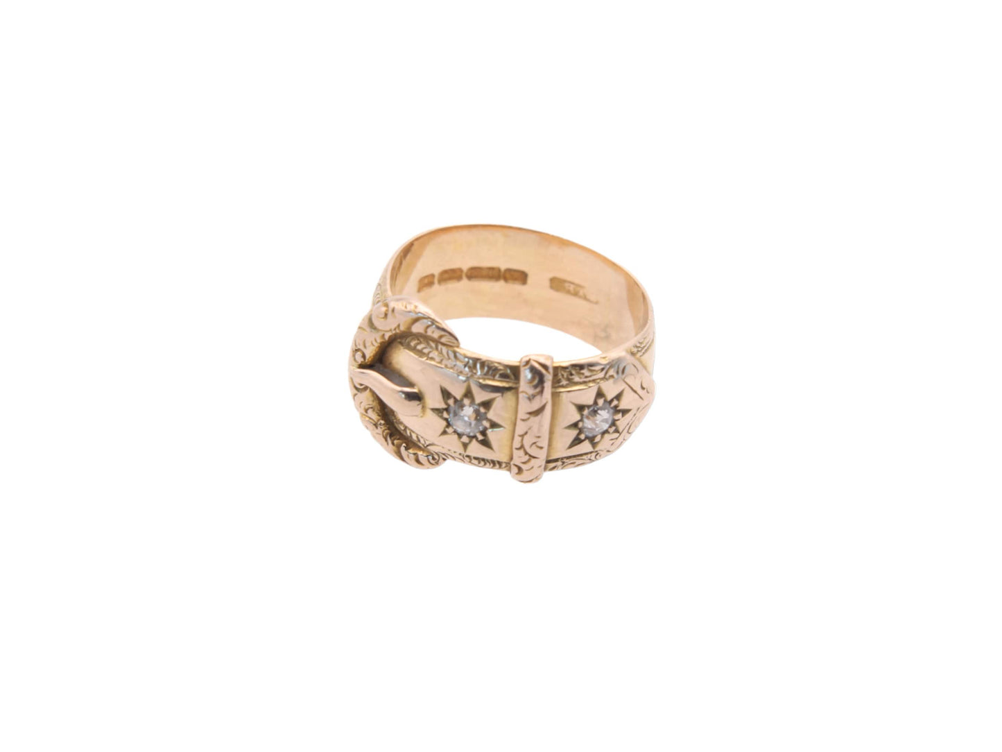 Antique Edwardian 18ct Gold Diamond Gypsy Buckle Ring - 1908