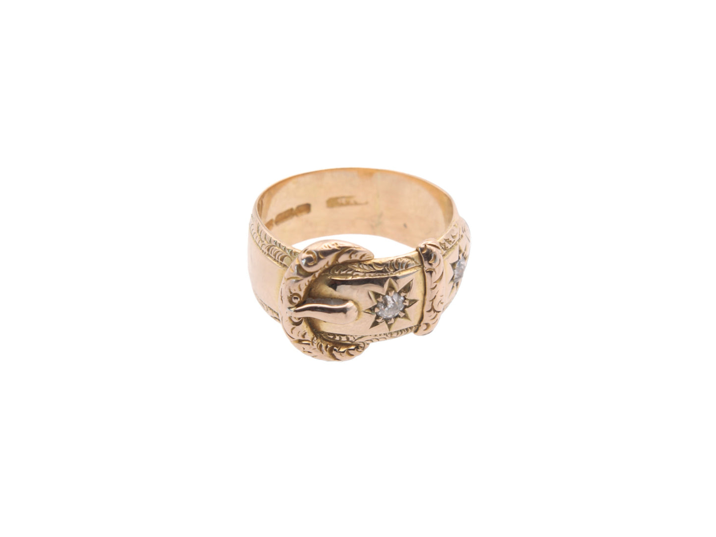 Antique Edwardian 18ct Gold Diamond Gypsy Buckle Ring - 1908