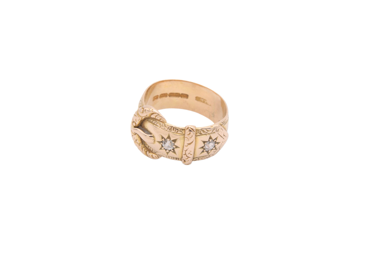 Antique Edwardian 18ct Gold Diamond Gypsy Buckle Ring - 1908