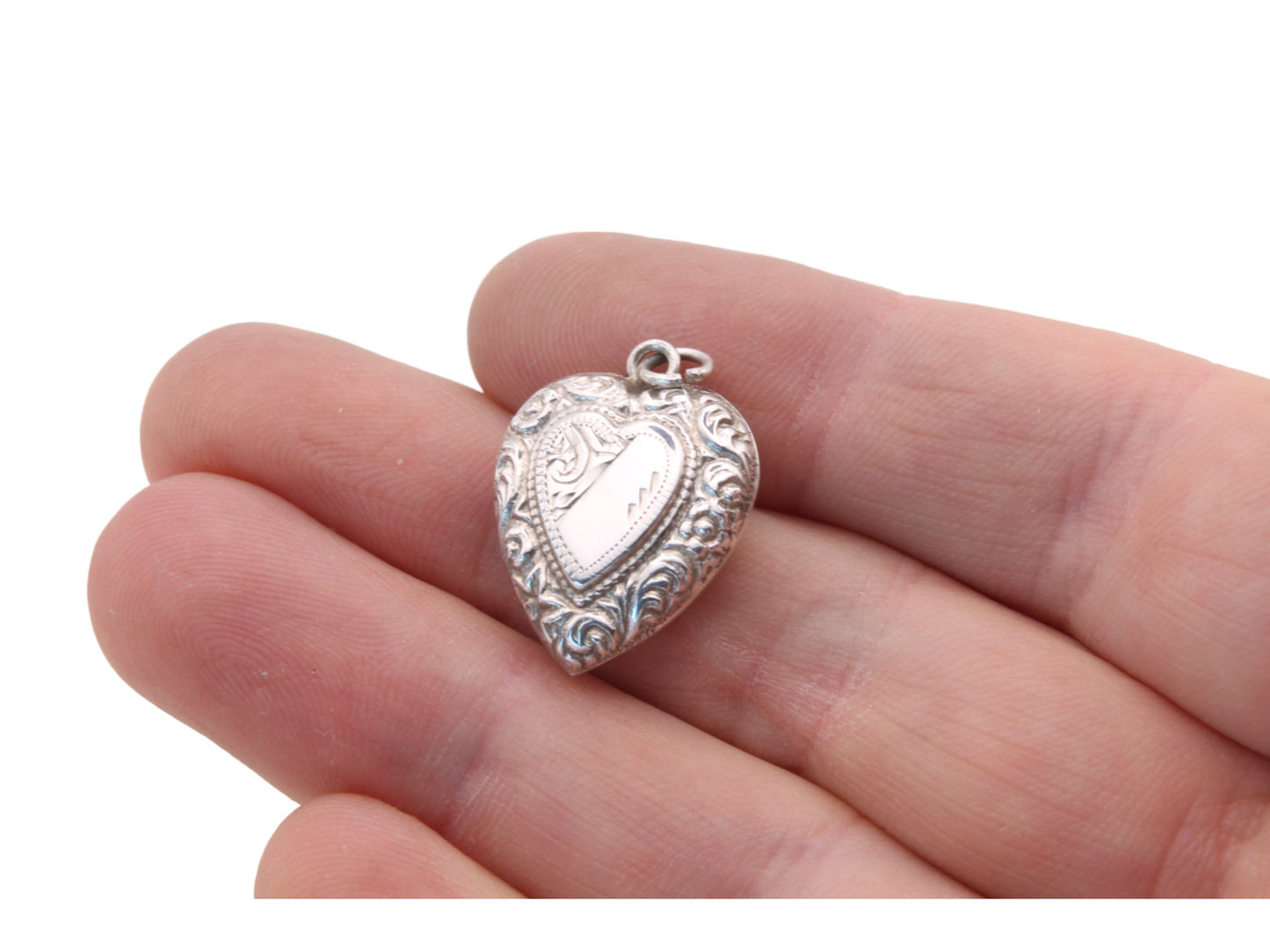 Art Deco Sterling Silver Puffy Heart Pendant