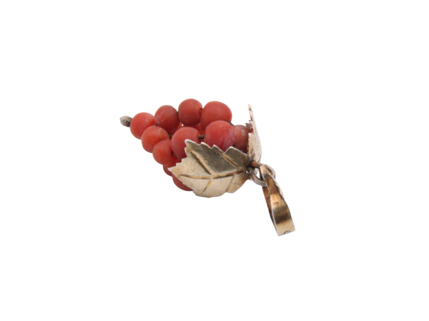 Art Deco Silver Gilt Coral Grape Vine Pendant Charm