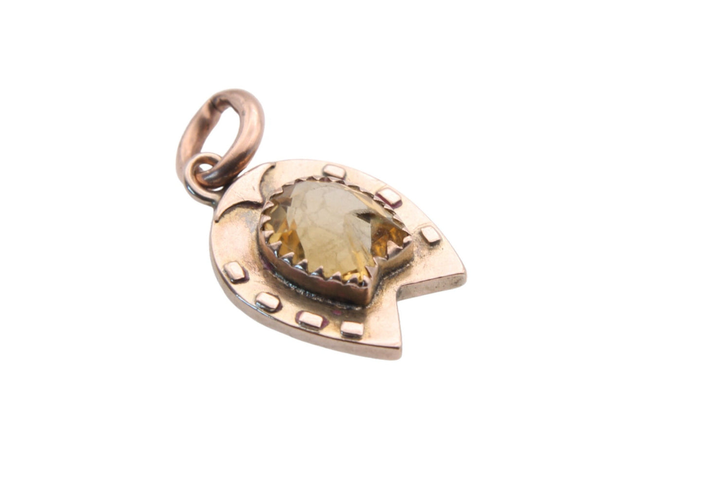 Antique 9ct Gold Lucky Horseshoe Citrine Pendant Charm, 1893