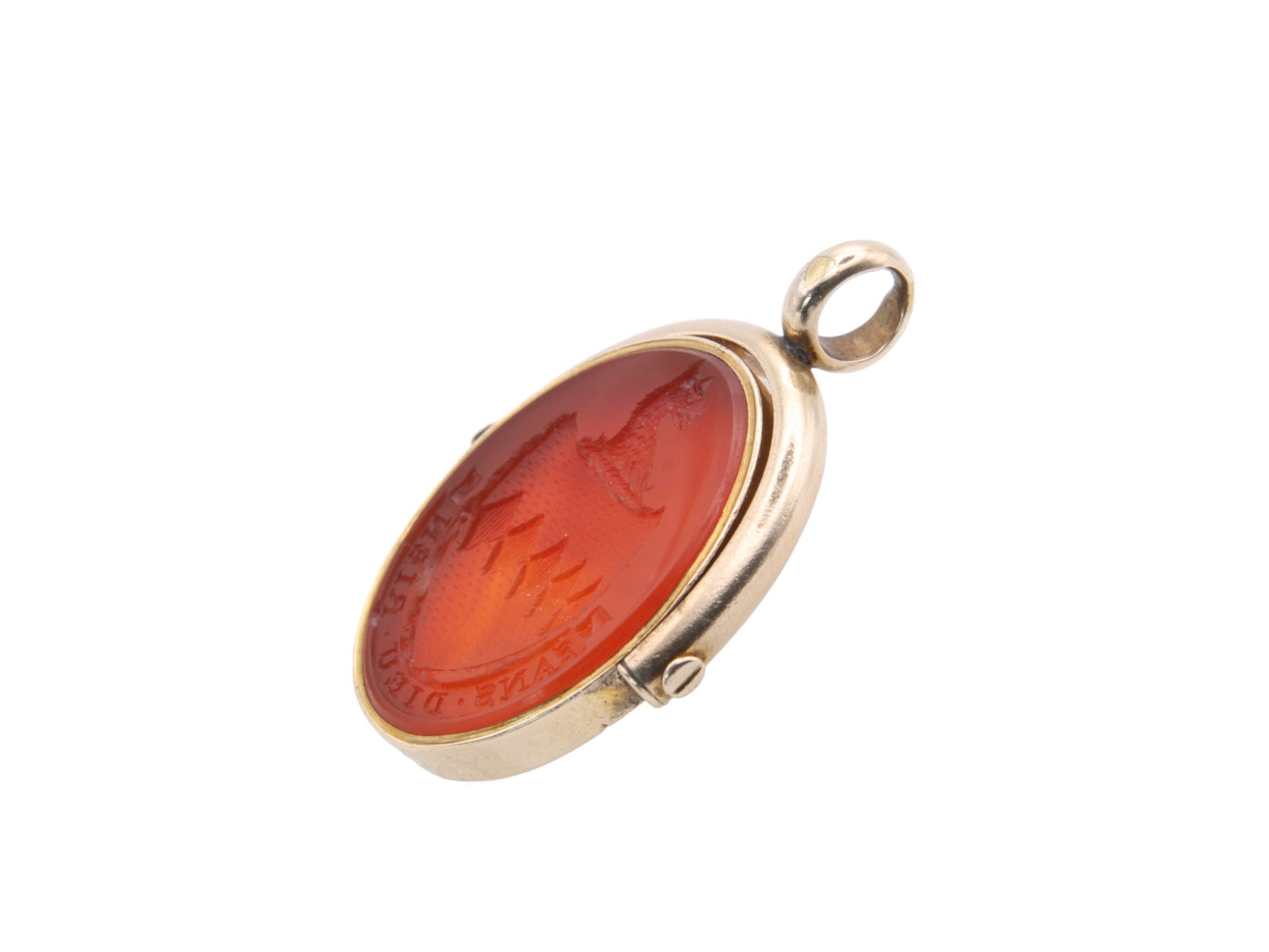 Antique 15ct Gold Intaglio Griffin Crest Pendant, "Without God, Nothing"