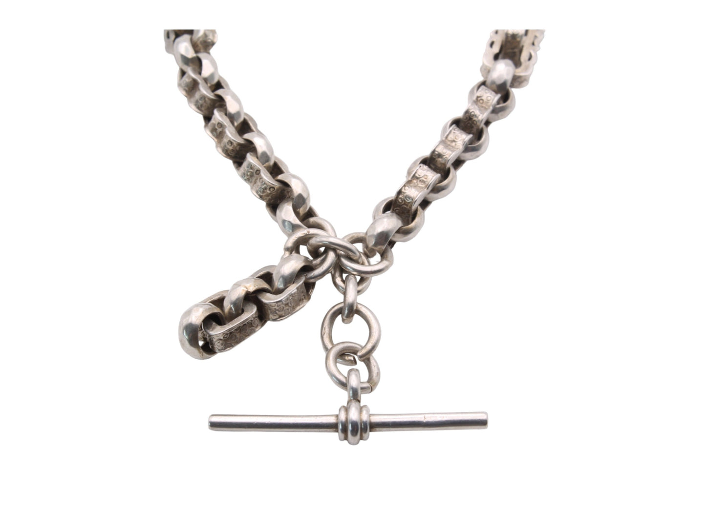 Antique Victorian Silver Fancy Link Necklace Watch Chain, 15"