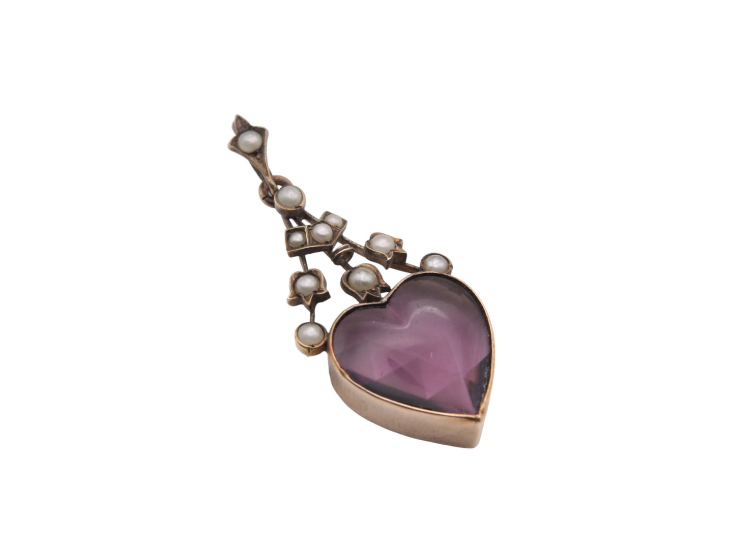Antique Victorian Pinchbeck Amethyst Glass Heart Pendant