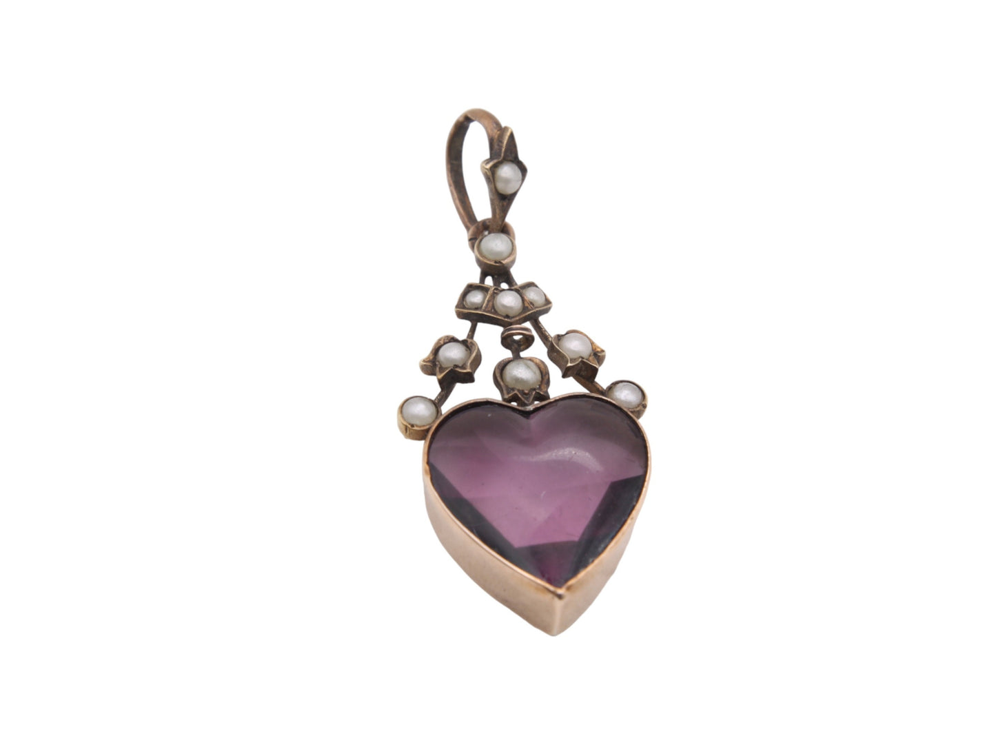 Antique Victorian Pinchbeck Amethyst Glass Heart Pendant