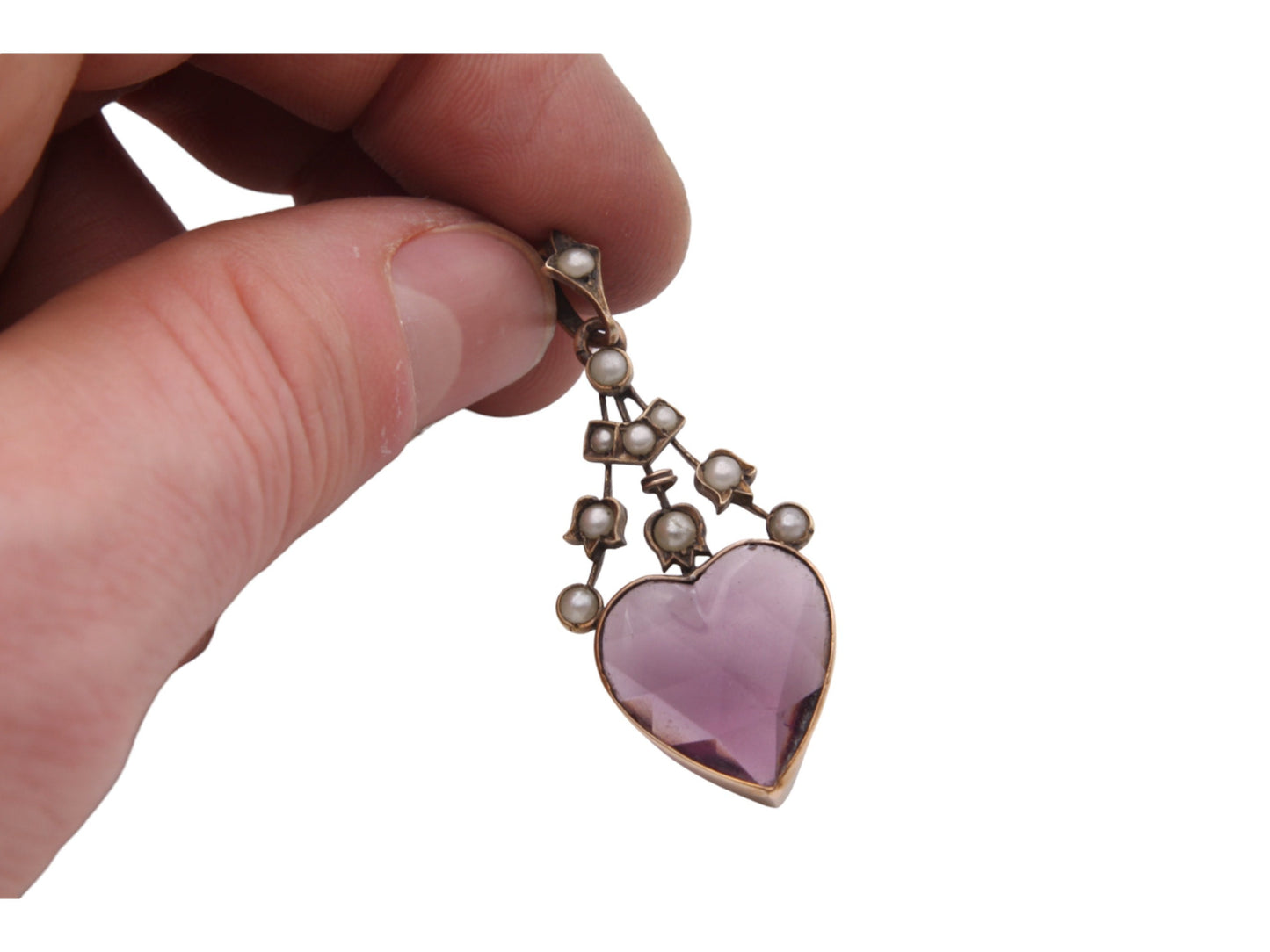 Antique Victorian Pinchbeck Amethyst Glass Heart Pendant