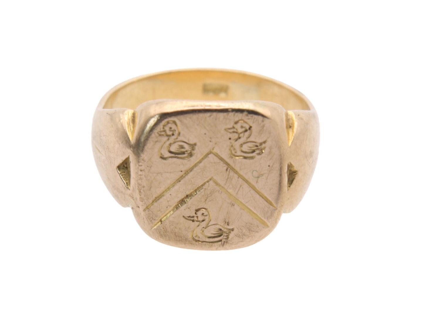 Antique 18ct Yellow Gold Signet Ring Intaglio Duck Crest