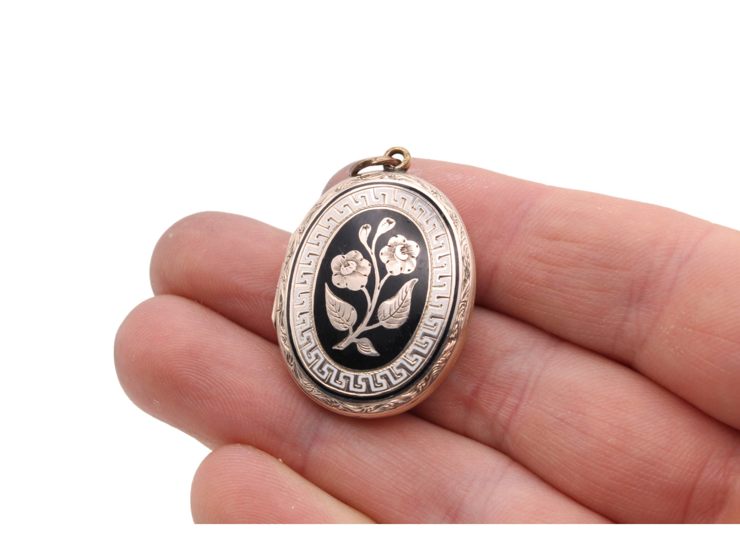 Antique 9ct Gold Black Enamel Forget-Me-Not Locket c.1860