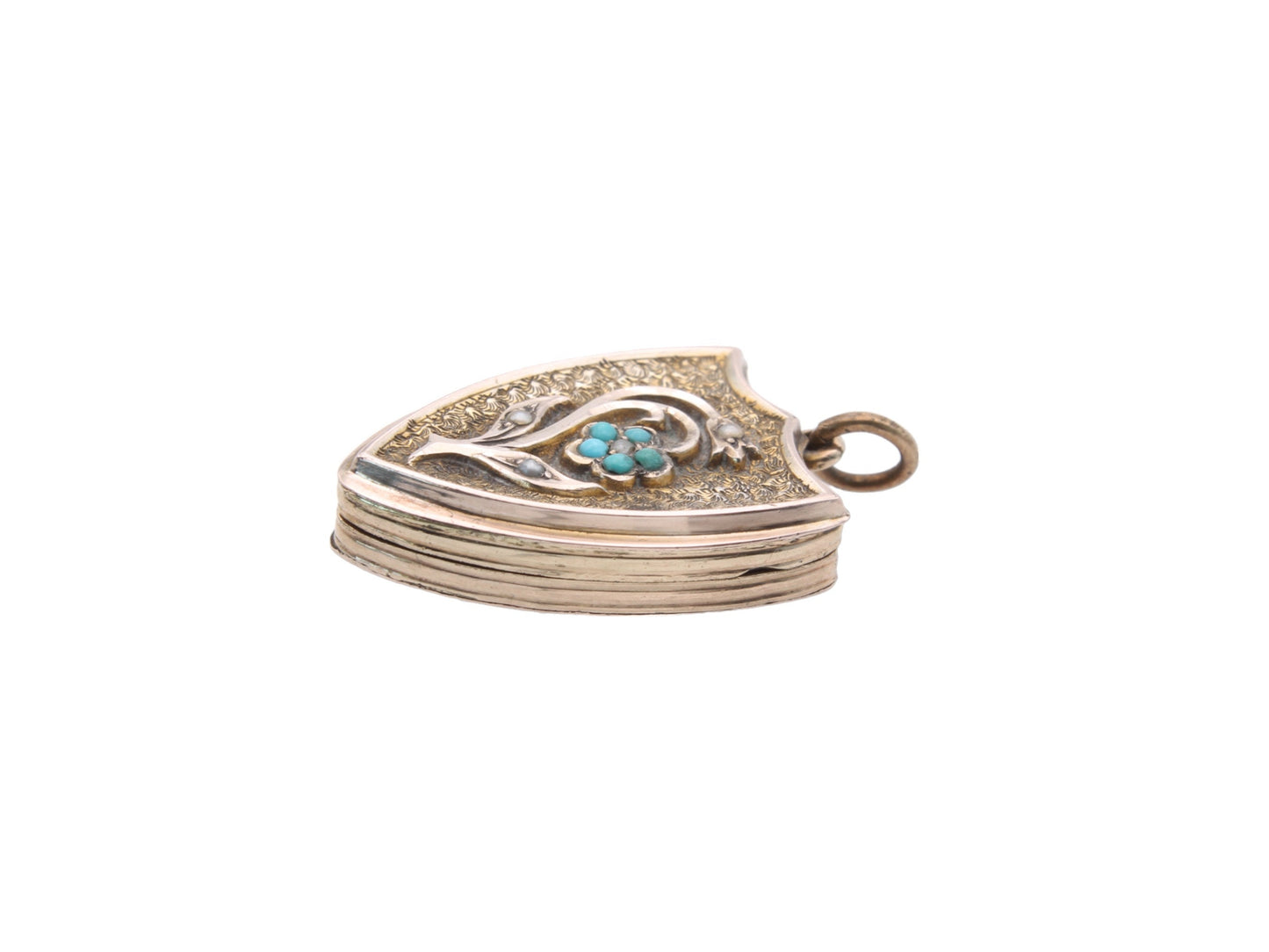 Antique 9ct Gold Forget-Me-Not Turquoise Shield Locket