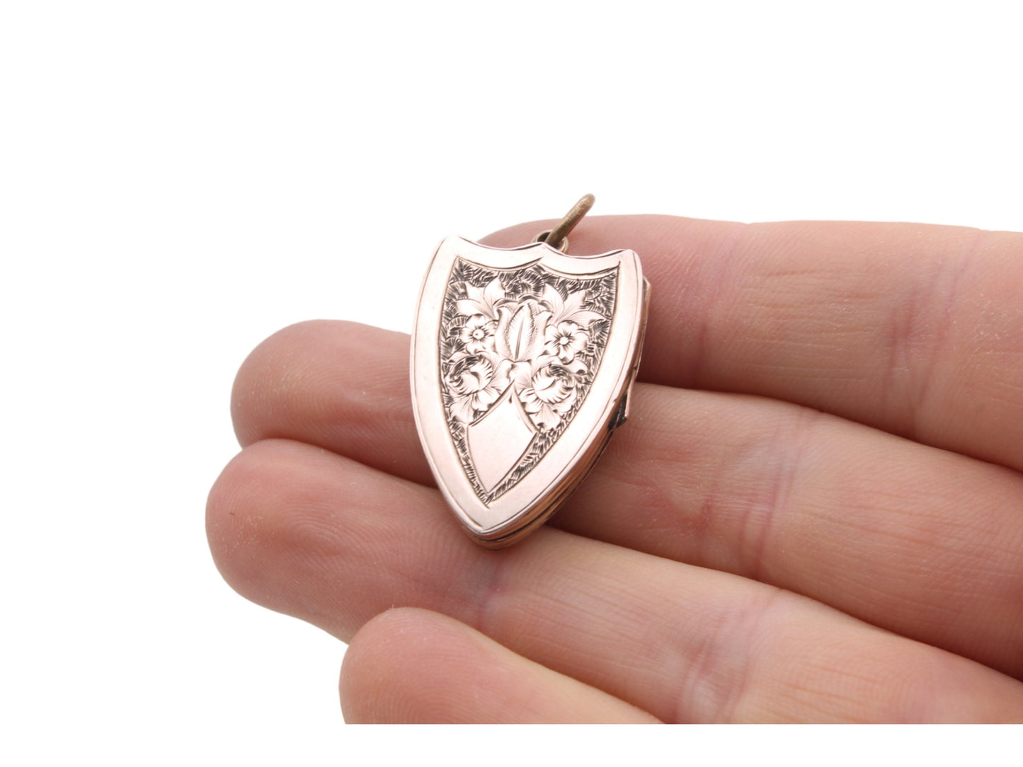 Antique-9ct-Gold-Forget-Me-Not-Turquoise-Shield-Locket
