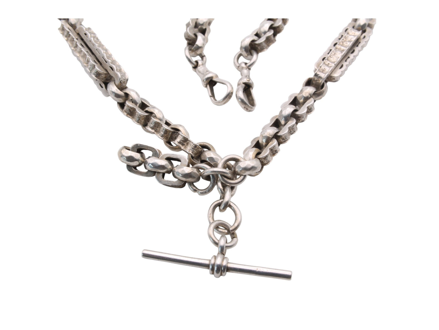 Antique Victorian Silver Fancy Link Necklace Watch Chain, 15"