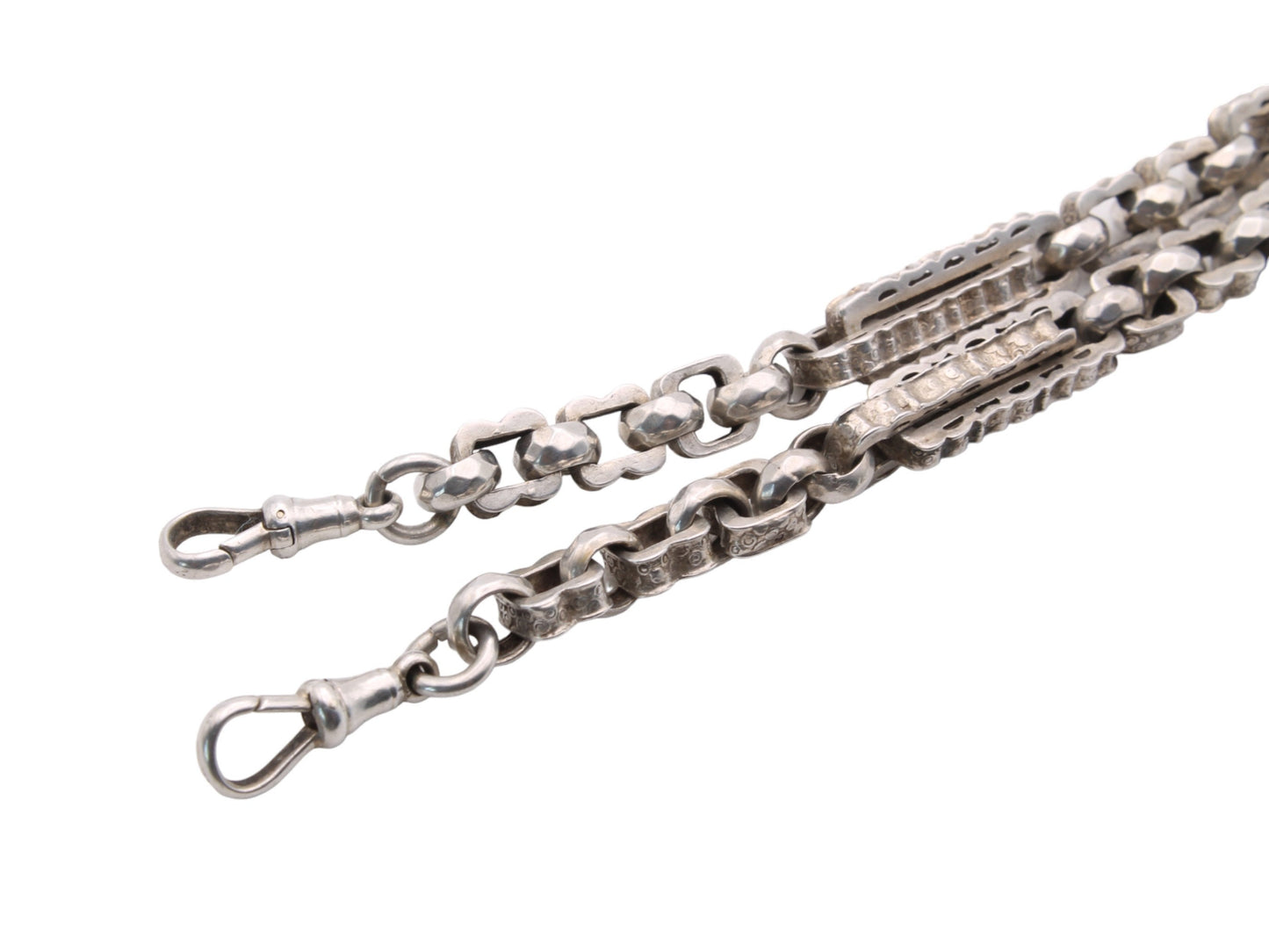 Antique Victorian Silver Fancy Link Necklace Watch Chain, 15"