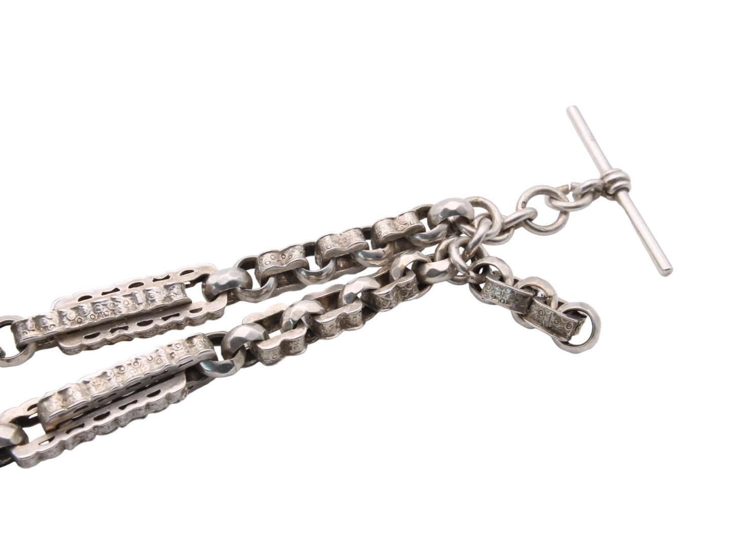 Antique Victorian Silver Fancy Link Necklace Watch Chain, 15"