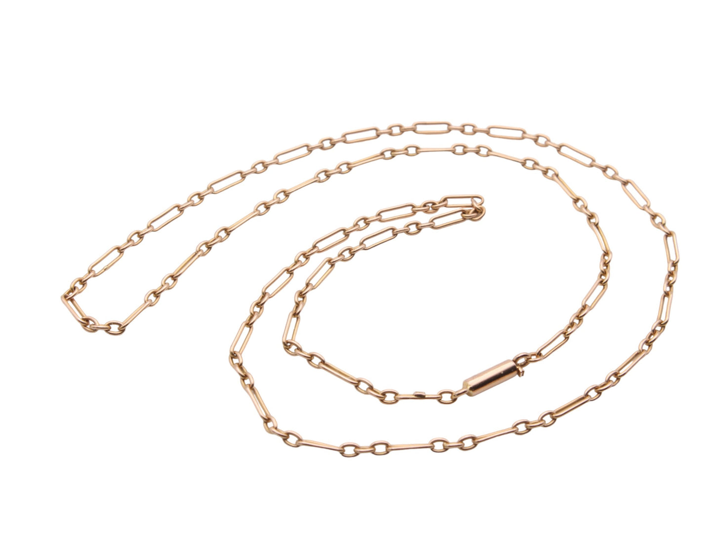 Antique 15ct Gold Trombone Link Necklace Barrel Clasp