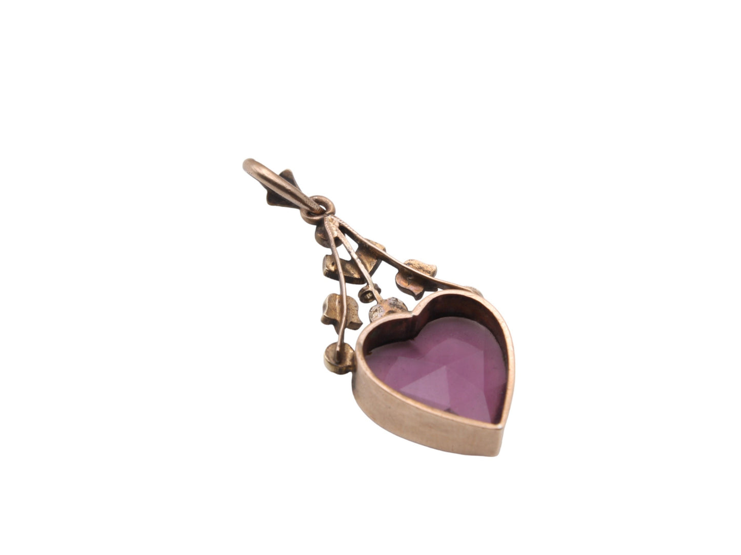 Antique Victorian Pinchbeck Amethyst Glass Heart Pendant