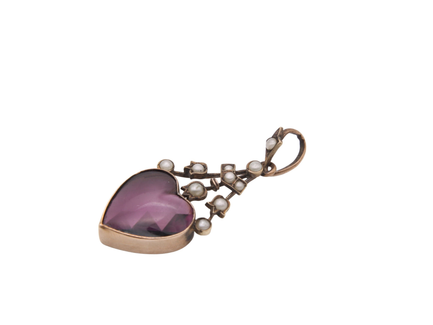Antique Victorian Pinchbeck Amethyst Glass Heart Pendant