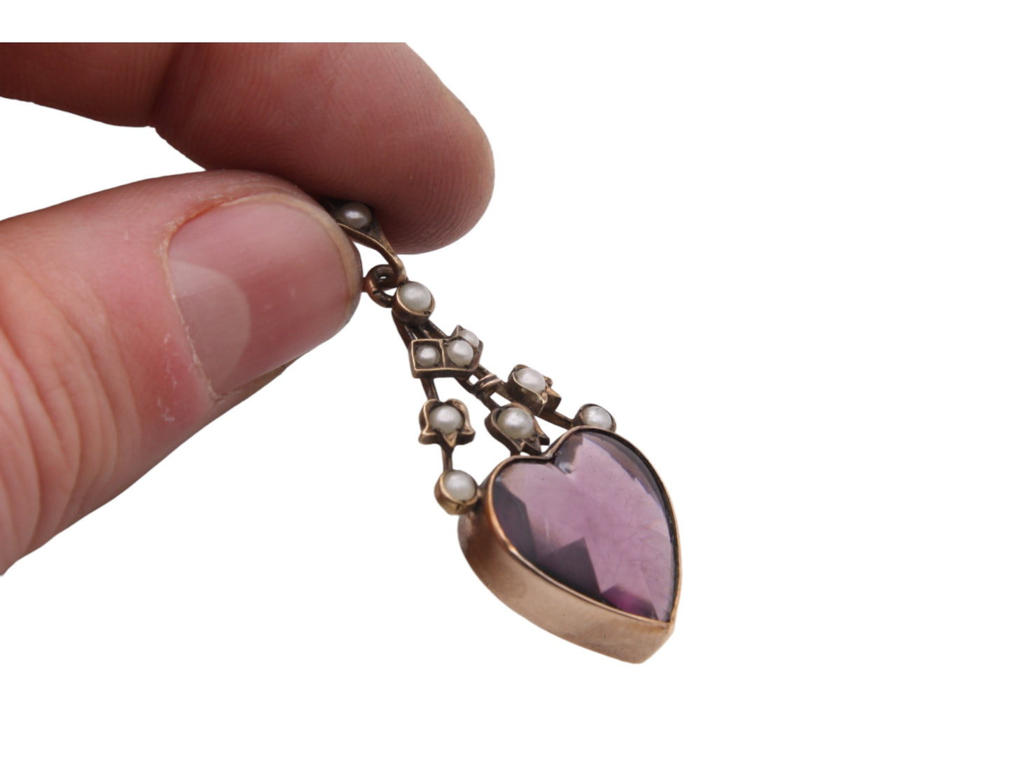 Antique-Victorian-Pinchbeck-Amethyst-Glass-Heart-Pendant