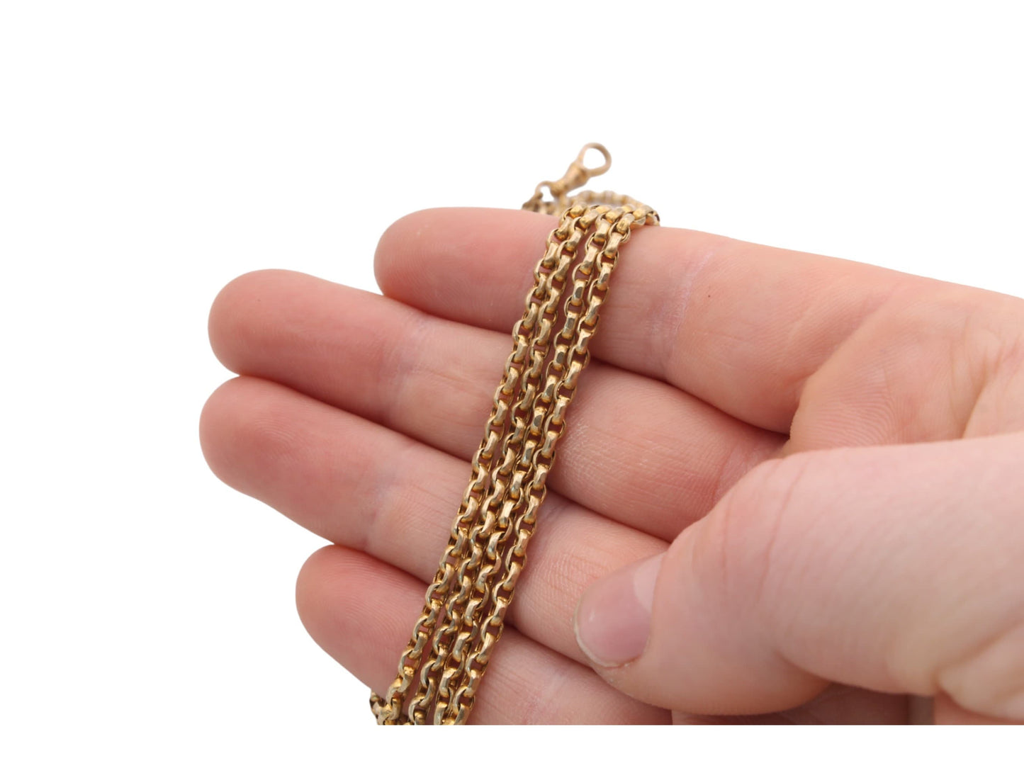 Antique Victorian 9ct Rolled Yellow Gold Long Guard Necklace - 53"