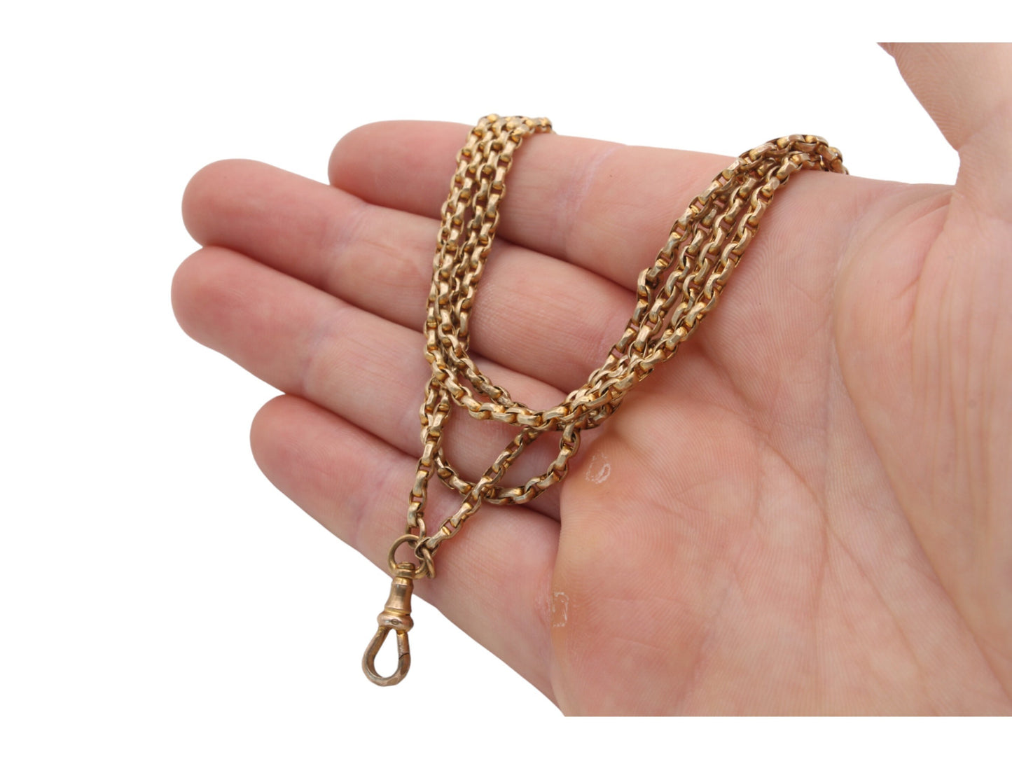 Antique Victorian 9ct Rolled Yellow Gold Long Guard Necklace - 53"