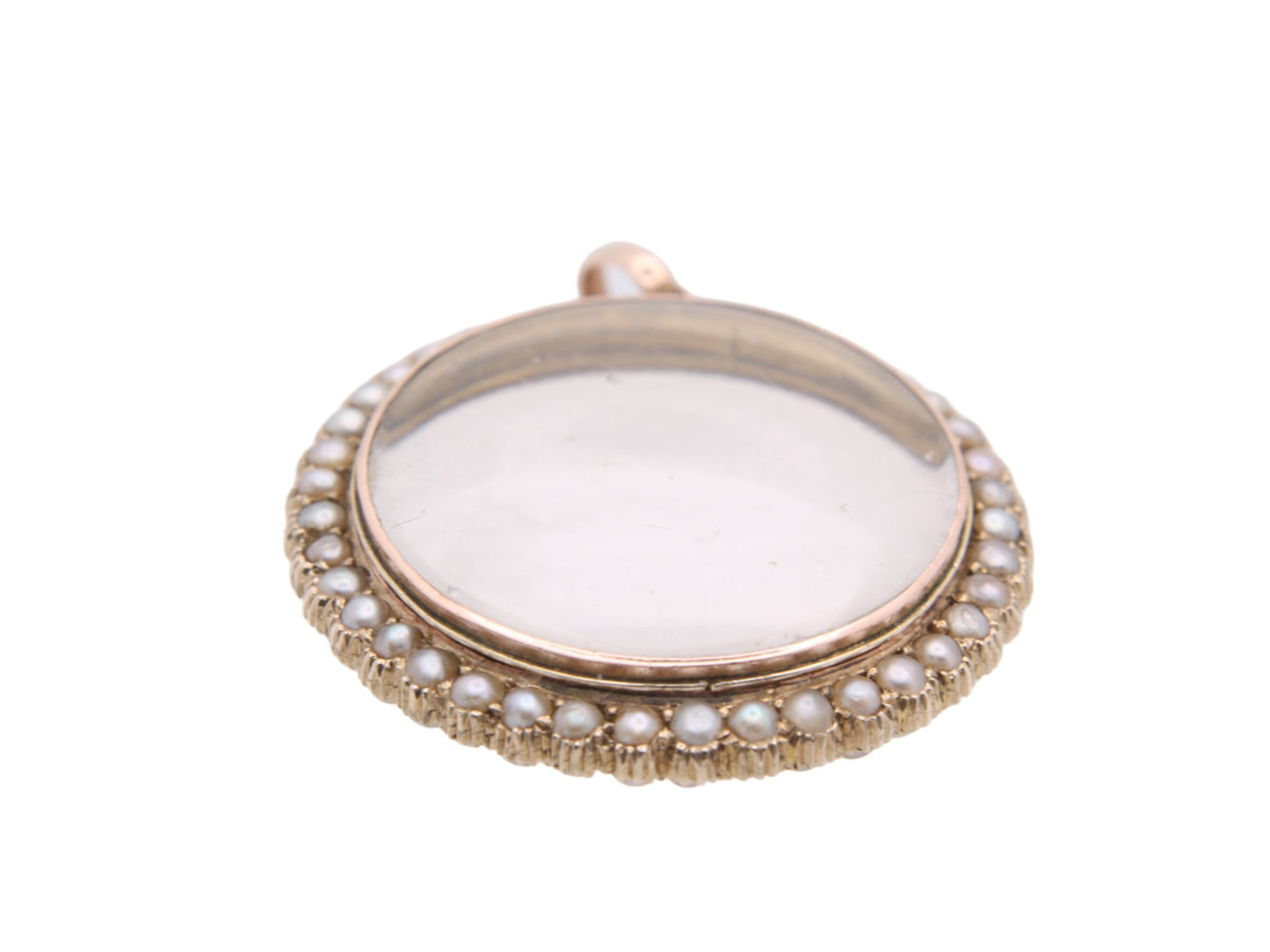 Antique 9ct Gold Seed Pearl Glass Photo Locket Pendant