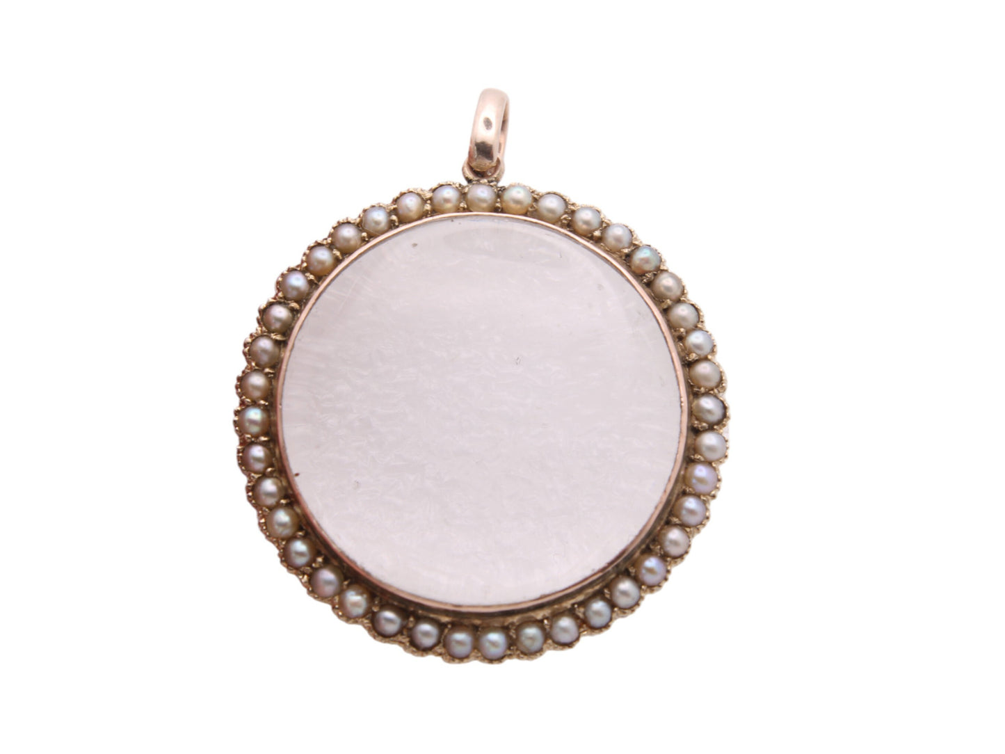 Antique 9ct Gold Seed Pearl Glass Photo Locket Pendant